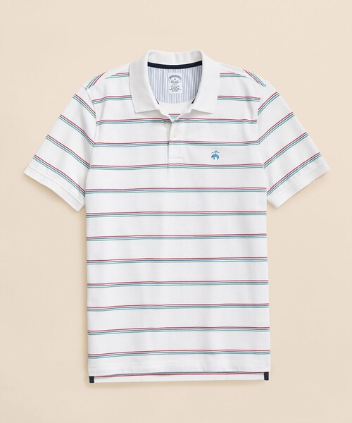 BROOKS BROTHERS(ブルックスブラザーズ)の「スーピマコットンストレッチ ピケ GFロゴ トリプルストライプ ポロシャツ Slim Fit(ポロシャツ・メンズ・グリーン/ホワイト/ブルー・MEDIUM/X-LARGE/LARGE/SMALL/X-SMALL)」の1枚目の写真