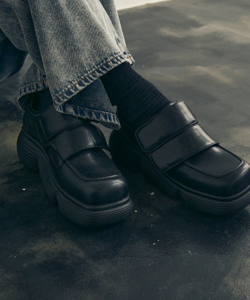 セール】Synthetic Leather Velcro Platform Loafers / 合成皮革