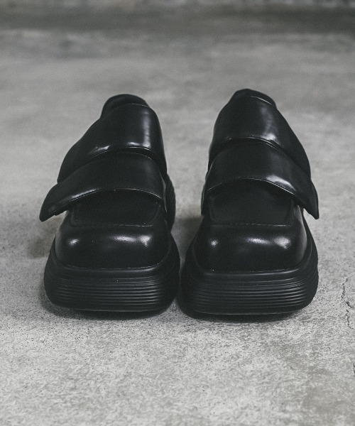 セール】Synthetic Leather Velcro Platform Loafers / 合成皮革