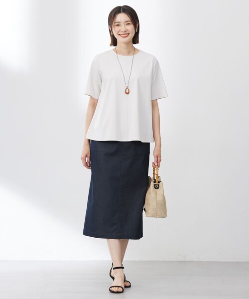 洗える】コットンスムース バック プリーツ カットソー（Tシャツ