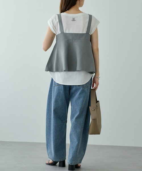 PUAL CE CIN（ピュアルセシン）の「汗シミ防止ワンポイントロゴフレンチスリーブTシャツ（Tシャツ/カットソー・レディース・ブラック/グレイッシュベージュ/オフホワイト/ブラック系その他・FREE）」の13枚目の写真