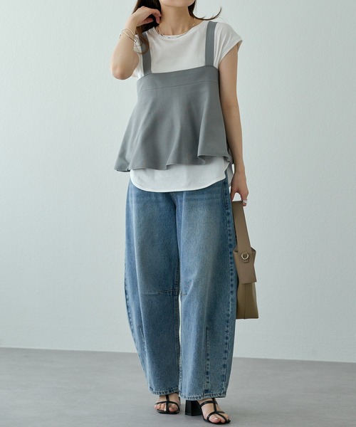 PUAL CE CIN（ピュアルセシン）の「汗シミ防止ワンポイントロゴフレンチスリーブTシャツ（Tシャツ/カットソー・レディース・ブラック/グレイッシュベージュ/オフホワイト/ブラック系その他・FREE）」の12枚目の写真