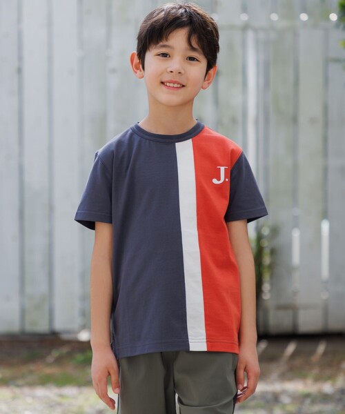 セール】【100-130cm】50/2 トリコストライプ 切替Tシャツ（T