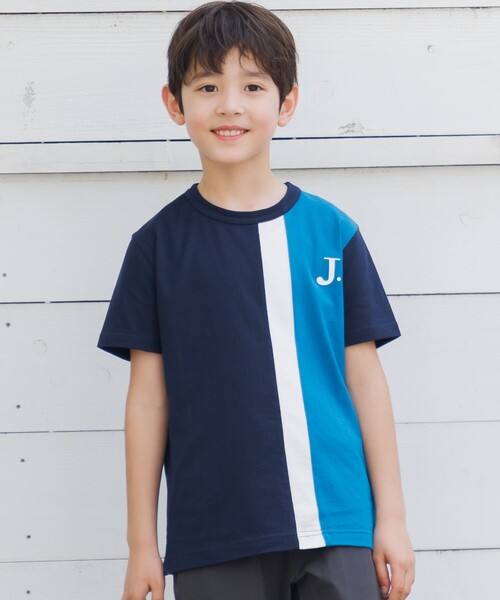 JPRESS ストライプ 半袖Tシャツ　大きめ セール】【100-130cm】50/2 トリコストライプ 切替Tシャツ（T