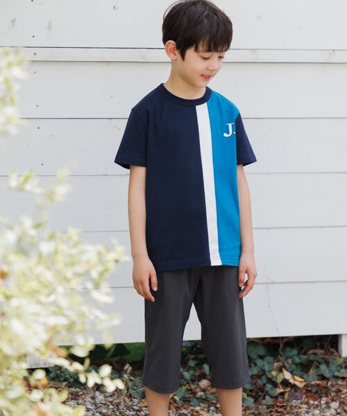セール】【100-130cm】50/2 トリコストライプ 切替Tシャツ（T
