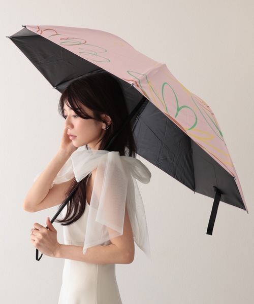 値下げ！Mont Blank 裏からみ織　折りたたみ傘（紫フラワーガール）　美品 セール】晴雨兼用 配色 フラワー 遮光 折りたたみ傘（折りたたみ