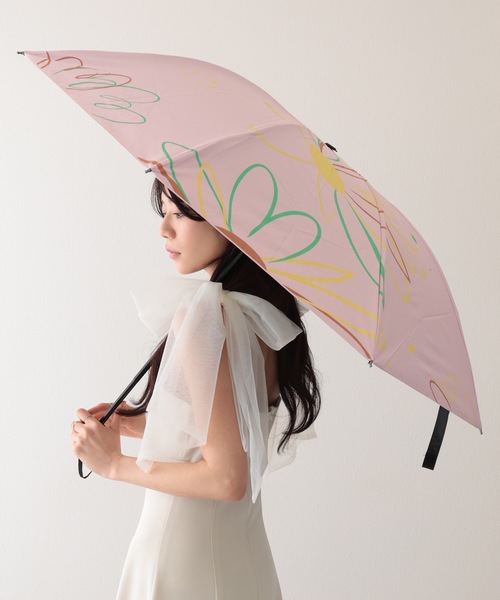 セール】晴雨兼用 配色 フラワー 遮光 折りたたみ傘（折りたたみ