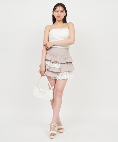 ROYAL PARTY（ロイヤルパーティー）の「レースレイヤードラッフルミニスカート（スカート・レディース・グレー/ブラック/ベージュ・FREE）」の11枚目の写真