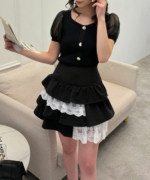 ROYAL PARTY（ロイヤルパーティー）の「レースレイヤードラッフルミニスカート（スカート・レディース・グレー/ブラック/ベージュ・FREE）」の16枚目の写真