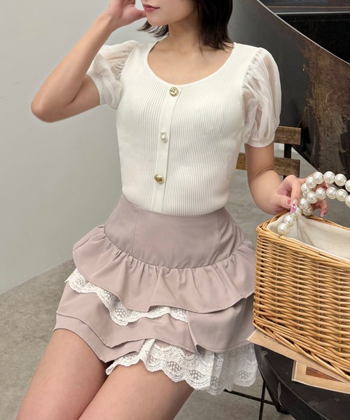 ROYAL PARTY（ロイヤルパーティー）の「レースレイヤードラッフルミニスカート（スカート・レディース・グレー/ブラック/ベージュ・FREE）」の18枚目の写真