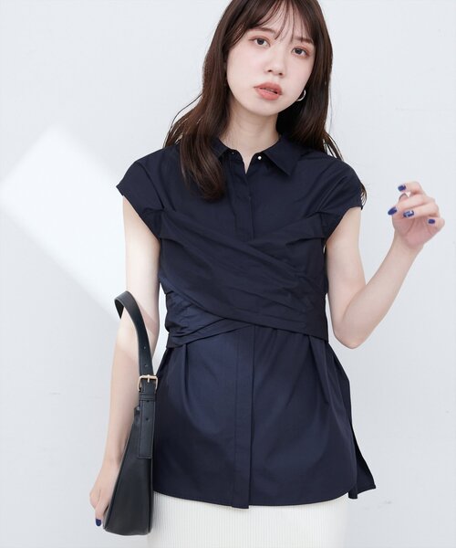 natural couture（ナチュラルクチュール）の「【WEB限定】フロントクロス2WAYシャツブラウス（シャツ/ブラウス・レディース・ネイビー/オフホワイト/ミント/ブルー系その他・FREE）」の3枚目の写真