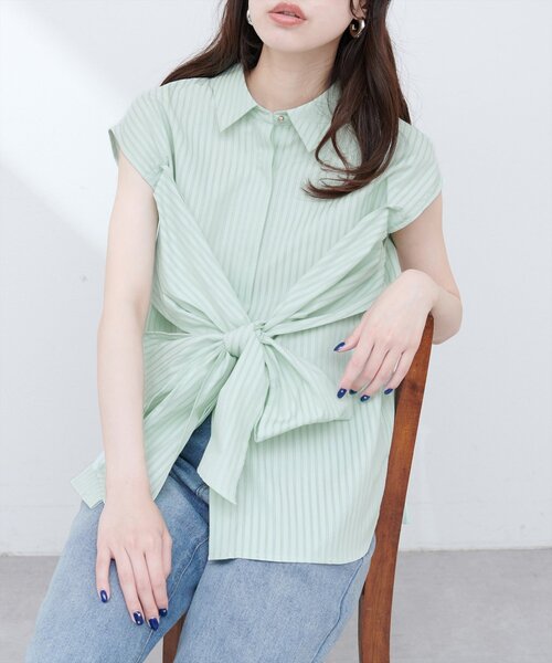 natural couture（ナチュラルクチュール）の「【WEB限定】フロントクロス2WAYシャツブラウス（シャツ/ブラウス・レディース・ネイビー/オフホワイト/ミント/ブルー系その他・FREE）」の2枚目の写真