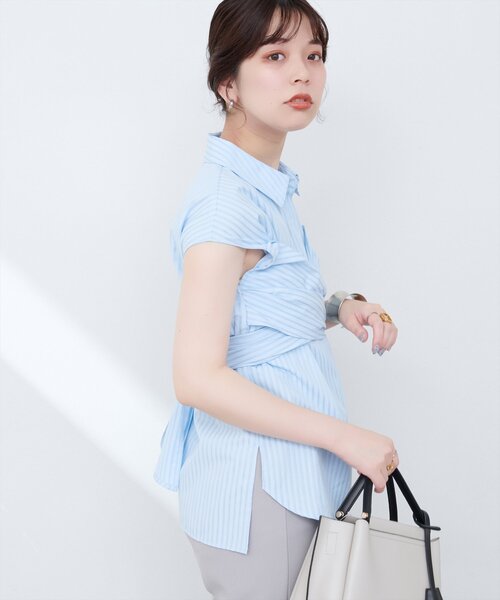 natural couture（ナチュラルクチュール）の「【WEB限定】フロントクロス2WAYシャツブラウス（シャツ/ブラウス・レディース・ネイビー/オフホワイト/ミント/ブルー系その他・FREE）」の21枚目の写真
