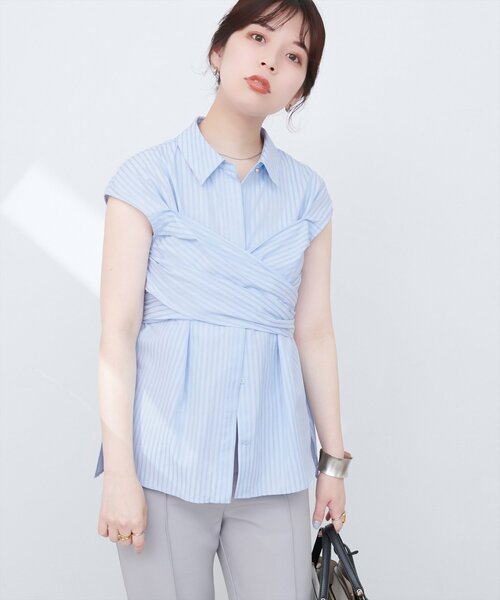 natural couture（ナチュラルクチュール）の「【WEB限定】フロントクロス2WAYシャツブラウス（シャツ/ブラウス・レディース・ネイビー/オフホワイト/ミント/ブルー系その他・FREE）」の20枚目の写真