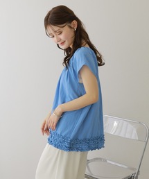 cotton frill hem blouse /コットン 裾フリル ギャザー フレンチスリーブ ブラウス