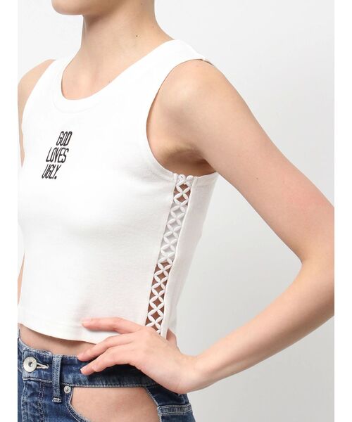 GYDA（ジェイダ）の「GOD LOVES UGLYサイドレースタンクトップ（タンクトップ・レディース・オフホワイト/ブラック/ライム・FREE）」の10枚目の写真