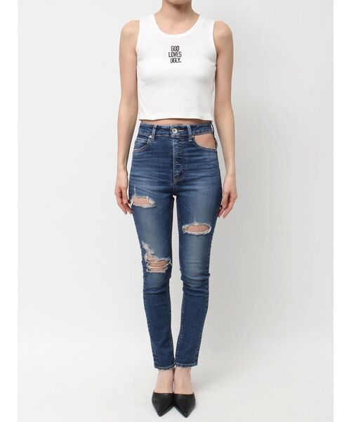 GYDA（ジェイダ）の「GOD LOVES UGLYサイドレースタンクトップ（タンクトップ・レディース・オフホワイト/ブラック/ライム・FREE）」の7枚目の写真