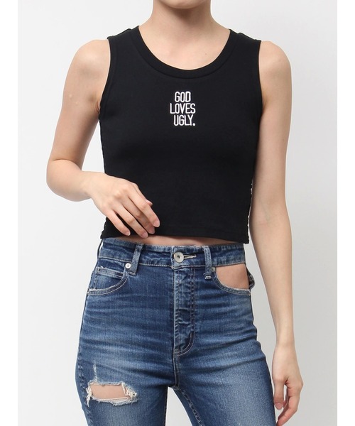 GYDA（ジェイダ）の「GOD LOVES UGLYサイドレースタンクトップ（タンクトップ・レディース・オフホワイト/ブラック/ライム・FREE）」の2枚目の写真