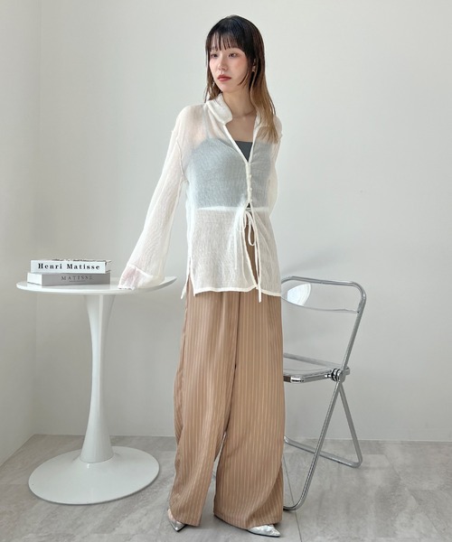 ABYS（アビス）の「【新色追加】レイヤード風ストライプパンツ（スラックス・レディース・ベージュ/ブラック/ブルー/ライトグレー・MEDIUM/LARGE）」の15枚目の写真