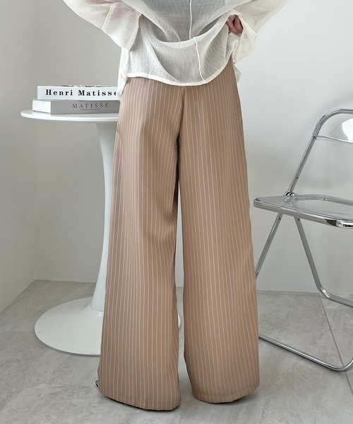 ABYS（アビス）の「【新色追加】レイヤード風ストライプパンツ（スラックス・レディース・ベージュ/ブラック/ブルー/ライトグレー・MEDIUM/LARGE）」の16枚目の写真