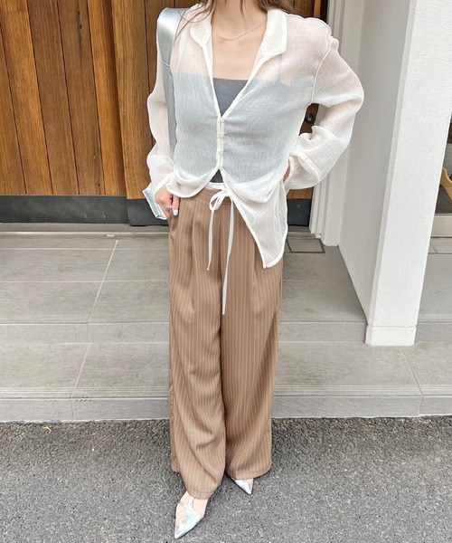 ABYS（アビス）の「【新色追加】レイヤード風ストライプパンツ（スラックス・レディース・ベージュ/ブラック/ブルー/ライトグレー・MEDIUM/LARGE）」の17枚目の写真