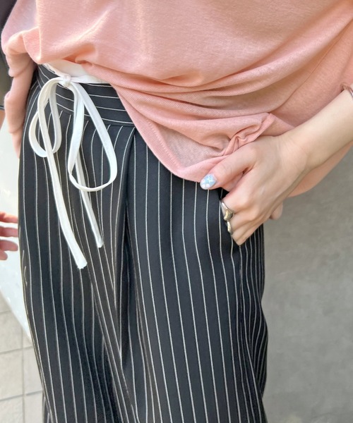 ABYS（アビス）の「【新色追加】レイヤード風ストライプパンツ（スラックス・レディース・ベージュ/ブラック/ブルー/ライトグレー・MEDIUM/LARGE）」の21枚目の写真