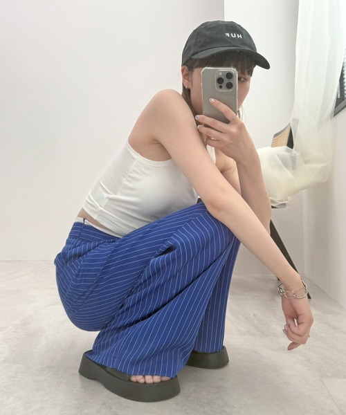 ABYS（アビス）の「【新色追加】レイヤード風ストライプパンツ（スラックス・レディース・ベージュ/ブラック/ブルー/ライトグレー・MEDIUM/LARGE）」の11枚目の写真