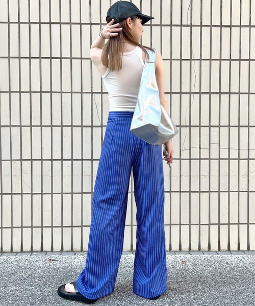 ABYS（アビス）の「【新色追加】レイヤード風ストライプパンツ（スラックス・レディース・ベージュ/ブラック/ブルー/ライトグレー・MEDIUM/LARGE）」の6枚目の写真