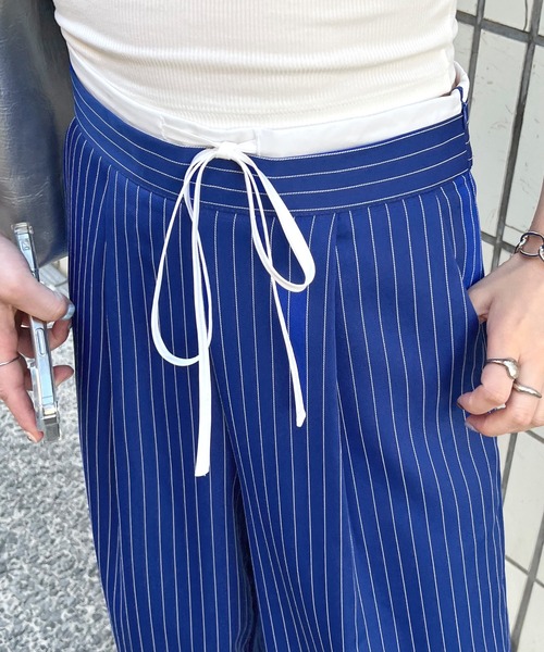 ABYS（アビス）の「【新色追加】レイヤード風ストライプパンツ（スラックス・レディース・ベージュ/ブラック/ブルー/ライトグレー・MEDIUM/LARGE）」の7枚目の写真