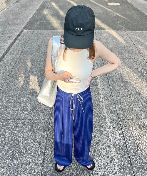 ABYS（アビス）の「【新色追加】レイヤード風ストライプパンツ（スラックス・レディース・ベージュ/ブラック/ブルー/ライトグレー・MEDIUM/LARGE）」の10枚目の写真