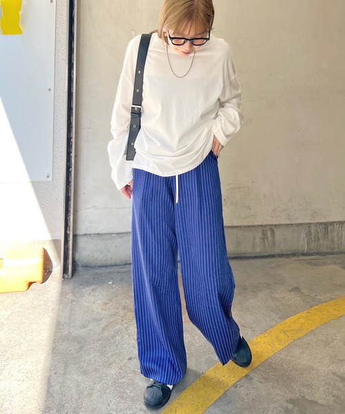 ABYS（アビス）の「【新色追加】レイヤード風ストライプパンツ（スラックス・レディース・ベージュ/ブラック/ブルー/ライトグレー・MEDIUM/LARGE）」の14枚目の写真