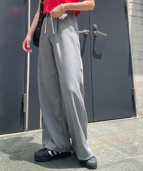 レイヤー フレアパンツ 2色 モード スラックス 韓国 夏 nr8694 ベルト スラックス 2色 センタープレス パンツ 無地 韓国 cr0788