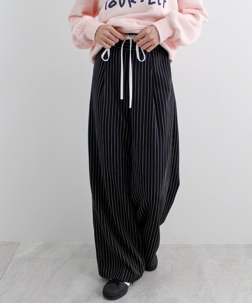 セール】【新色追加】レイヤード風ストライプパンツ（スラックス