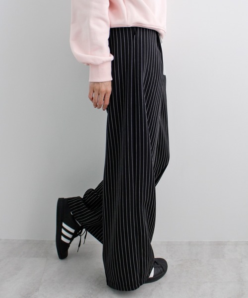 セール】【新色追加】レイヤード風ストライプパンツ（スラックス
