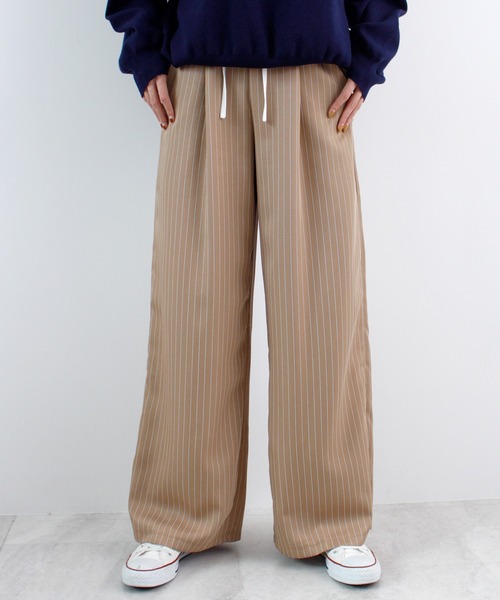 セール】【新色追加】レイヤード風ストライプパンツ（スラックス