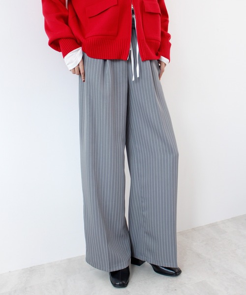 セール】【新色追加】レイヤード風ストライプパンツ（スラックス