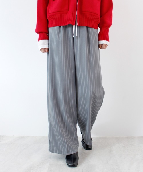 セール】【新色追加】レイヤード風ストライプパンツ（スラックス