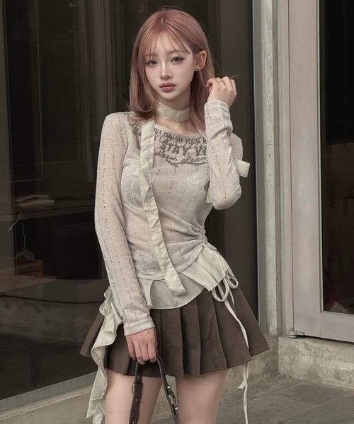 ZIPPER CLUB（ZIPPER CLUB ジッパークラブ）の「vintage design frill knit（ニット/セーター・レディース・ブラック/ホワイト・SMALL/MEDIUM/LARGE）」の8枚目の写真