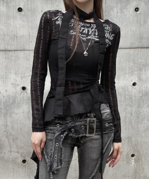 ZIPPER CLUB（ZIPPER CLUB ジッパークラブ）の「vintage design frill knit（ニット/セーター・レディース・ブラック/ホワイト・SMALL/MEDIUM/LARGE）」の14枚目の写真