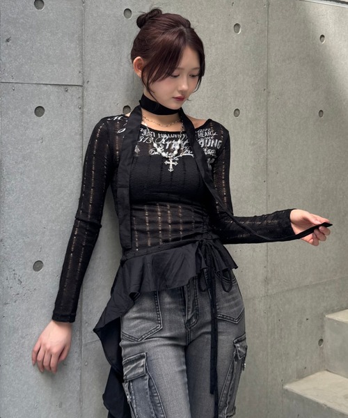 ZIPPER CLUB（ZIPPER CLUB ジッパークラブ）の「vintage design frill knit（ニット/セーター・レディース・ブラック/ホワイト・SMALL/MEDIUM/LARGE）」の16枚目の写真
