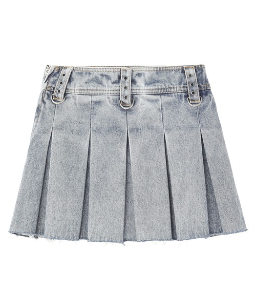 X-girl（エックスガール）の「BOX PLEAT DENIM MINI SKIRT（デニムスカート・レディース・ブラック/ライトインディゴブルー・S/M）」の3枚目の写真