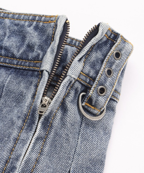 X-girl（エックスガール）の「BOX PLEAT DENIM MINI SKIRT（デニムスカート・レディース・ブラック/ライトインディゴブルー・S/M）」の6枚目の写真