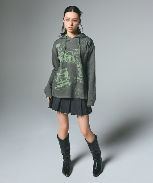 X-girl（エックスガール）の「BOX PLEAT DENIM MINI SKIRT（デニムスカート・レディース・ブラック/ライトインディゴブルー・S/M）」の9枚目の写真