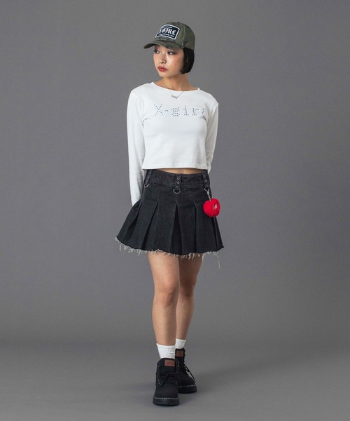X-girl（エックスガール）の「BOX PLEAT DENIM MINI SKIRT（デニムスカート・レディース・ブラック/ライトインディゴブルー・S/M）」の12枚目の写真