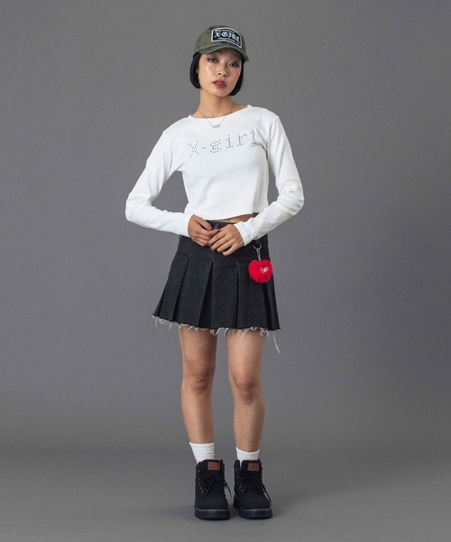 X-girl（エックスガール）の「BOX PLEAT DENIM MINI SKIRT（デニムスカート・レディース・ブラック/ライトインディゴブルー・S/M）」の13枚目の写真