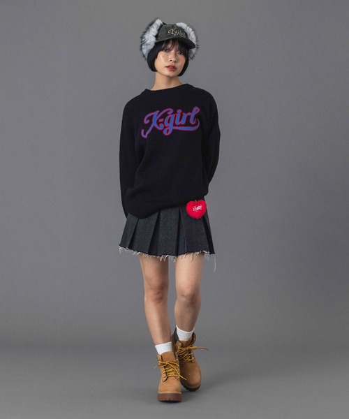 X-girl（エックスガール）の「BOX PLEAT DENIM MINI SKIRT（デニムスカート・レディース・ブラック/ライトインディゴブルー・S/M）」の14枚目の写真