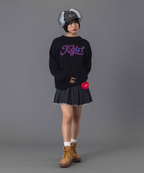 X-girl（エックスガール）の「BOX PLEAT DENIM MINI SKIRT（デニムスカート・レディース・ブラック/ライトインディゴブルー・S/M）」の15枚目の写真