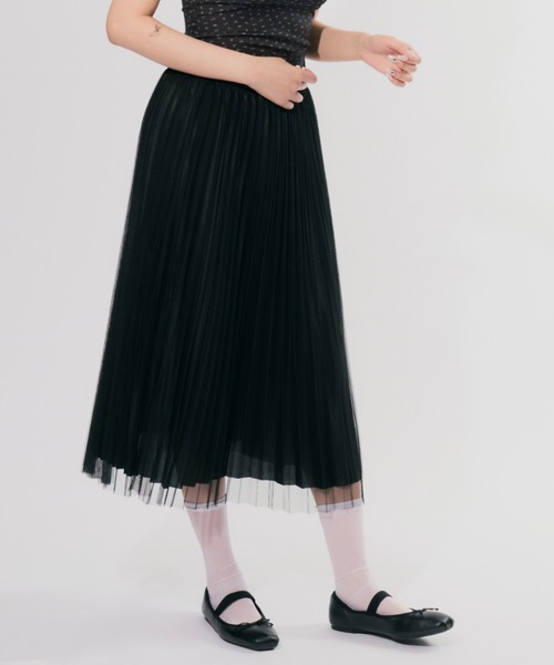 【新品未使用】tulle skirt Lig. チュールスカート　black セール】Pleated Tulle Skirt / プリーツチュールスカート
