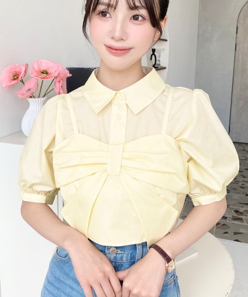 moment+(モーメントプラス)の「無地&マルチストライプリボンビスチェセット半袖シャツブラウス(シャツ/ブラウス・レディース・ピンク系その他/イエロー系その他/ブルー系その他/イエロー/ピンク/オフホワイト/ブラック・M/L)」の18枚目の写真