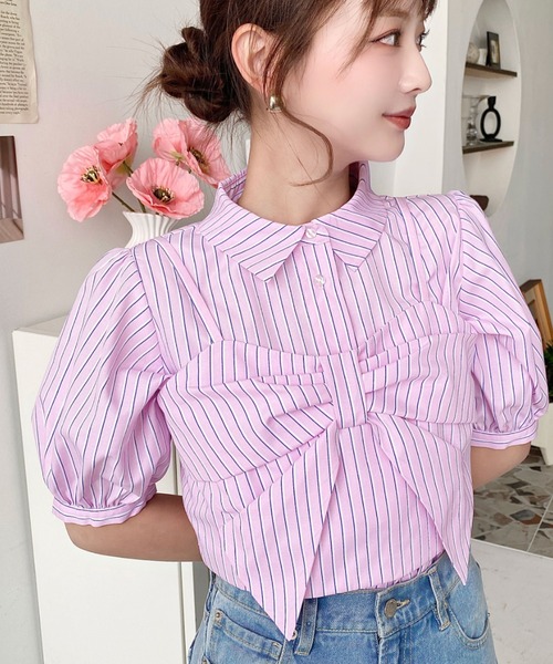 Katie ピンク チェック 半袖シャツ ブラウス 8db2847302a120f26d965279fd5418